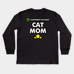 Achievement Unlocked - became a cat mom Kids Long Sleeve T-Shirt